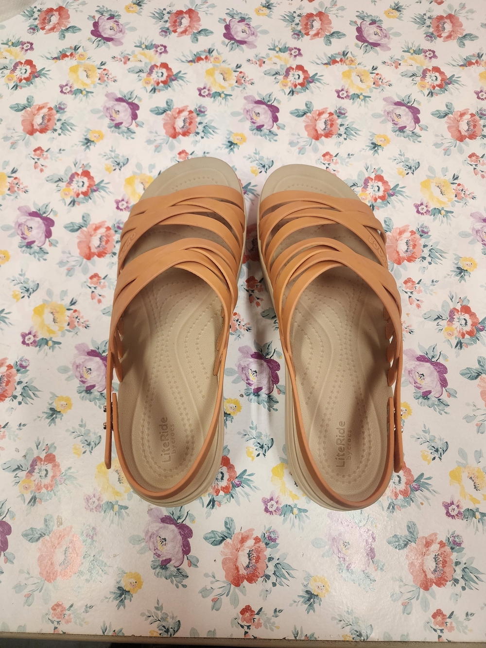 CROCS Lightride Strappy Wedge Sandals in Tan